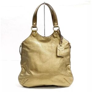 YSL Yves Saint Laurent Tote Bag Gold Leather Handbag Purse Satchel